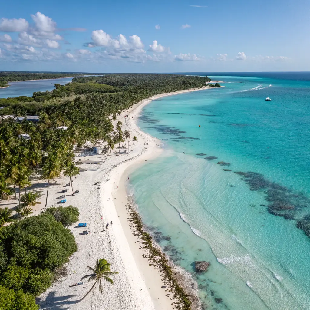 Aerial shot of a beautiful sandy beach in the Dominican Republic