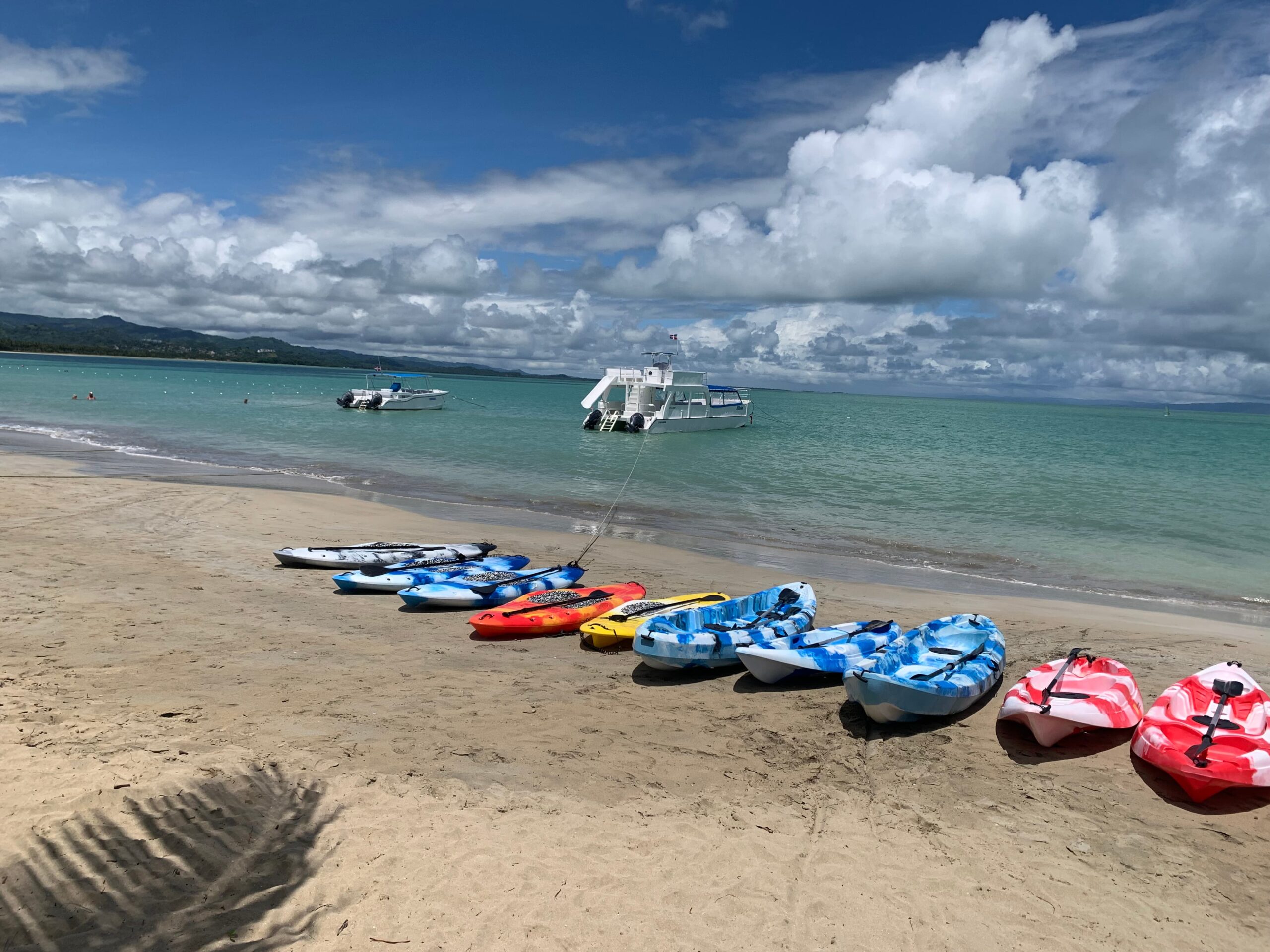 Kayaks lined up on the beach at Viva Miches Dominican Republic