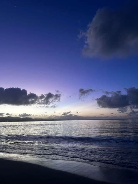 Amazing purple sky sunset over Samana Bay at Miches, Dominican Republic